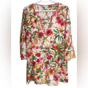 J Crew floral tissue tunic beach cover up large